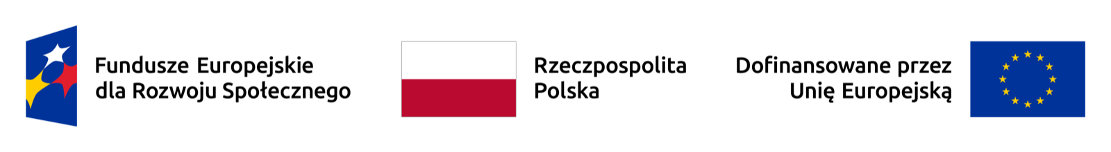 Zestawienie znaków: Fundusze Europejskie dla Rozwoju Społecznego, Rzeczpospolita Polska, Dofinansowane przez Unię Europejską